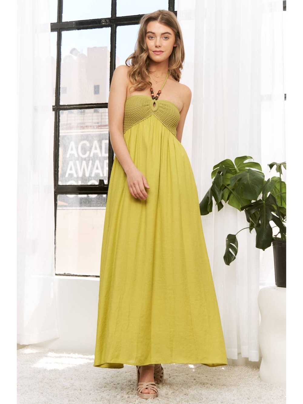 New Without Tags Smocked Strapless Maxi Dress in Lime Green